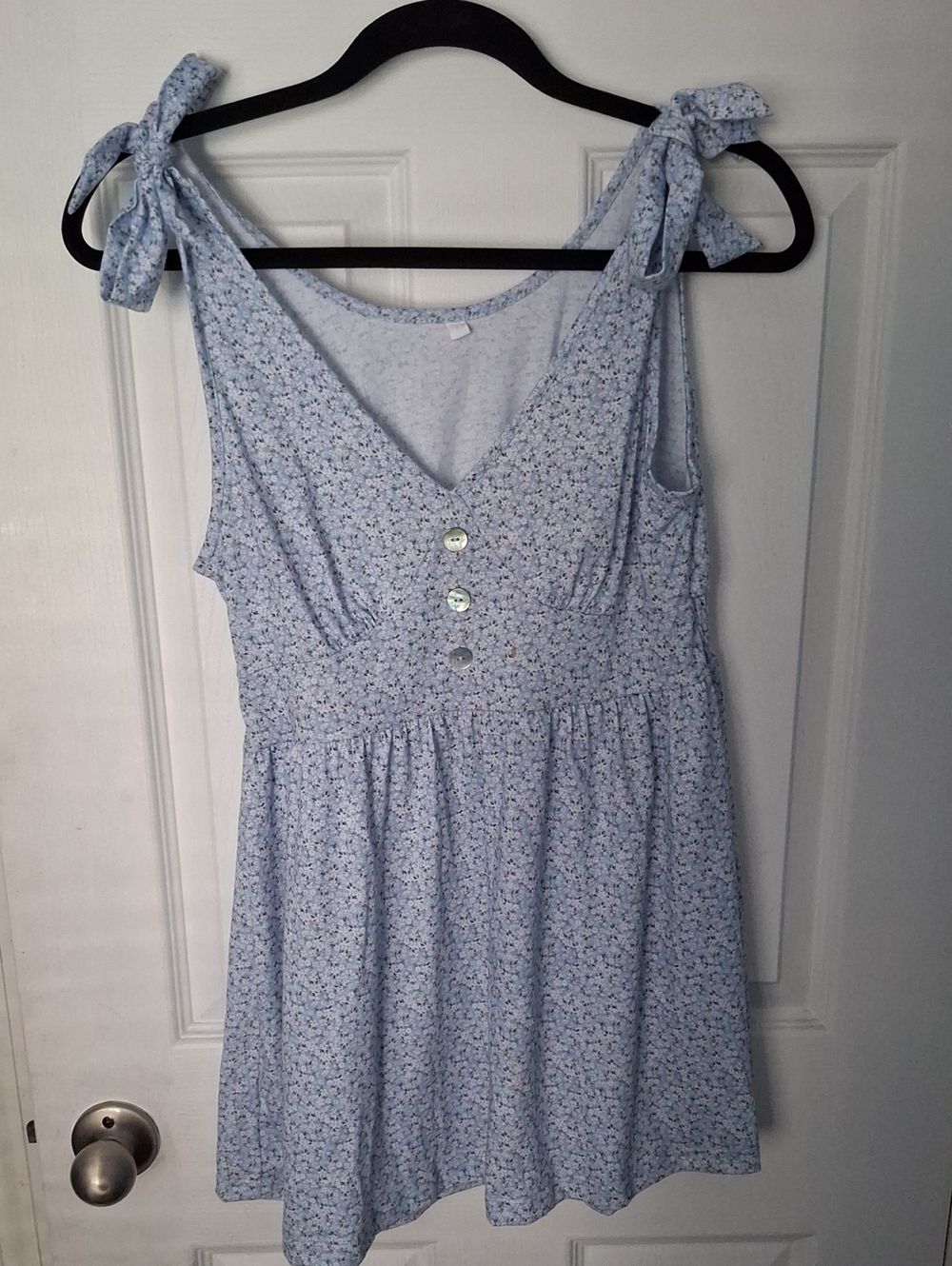 Light Blue Floral Tie-Shoulder Sundress Top - Unbranded
